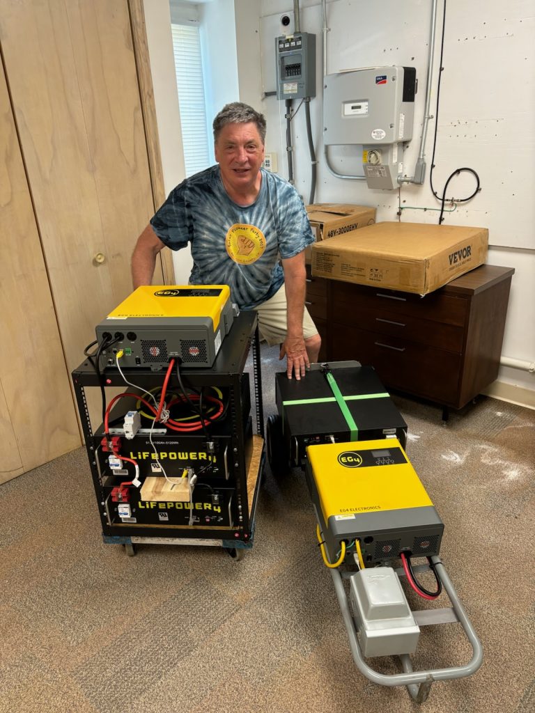 showing the rack with the batteries